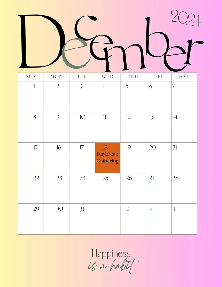 Apricity Recovery and Support Services Day Break December Calendar