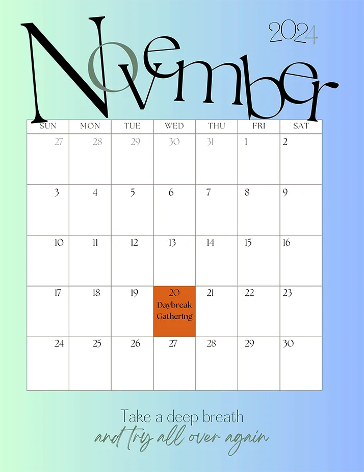 Apricity Recovery and Support Services Day Break November Calendar